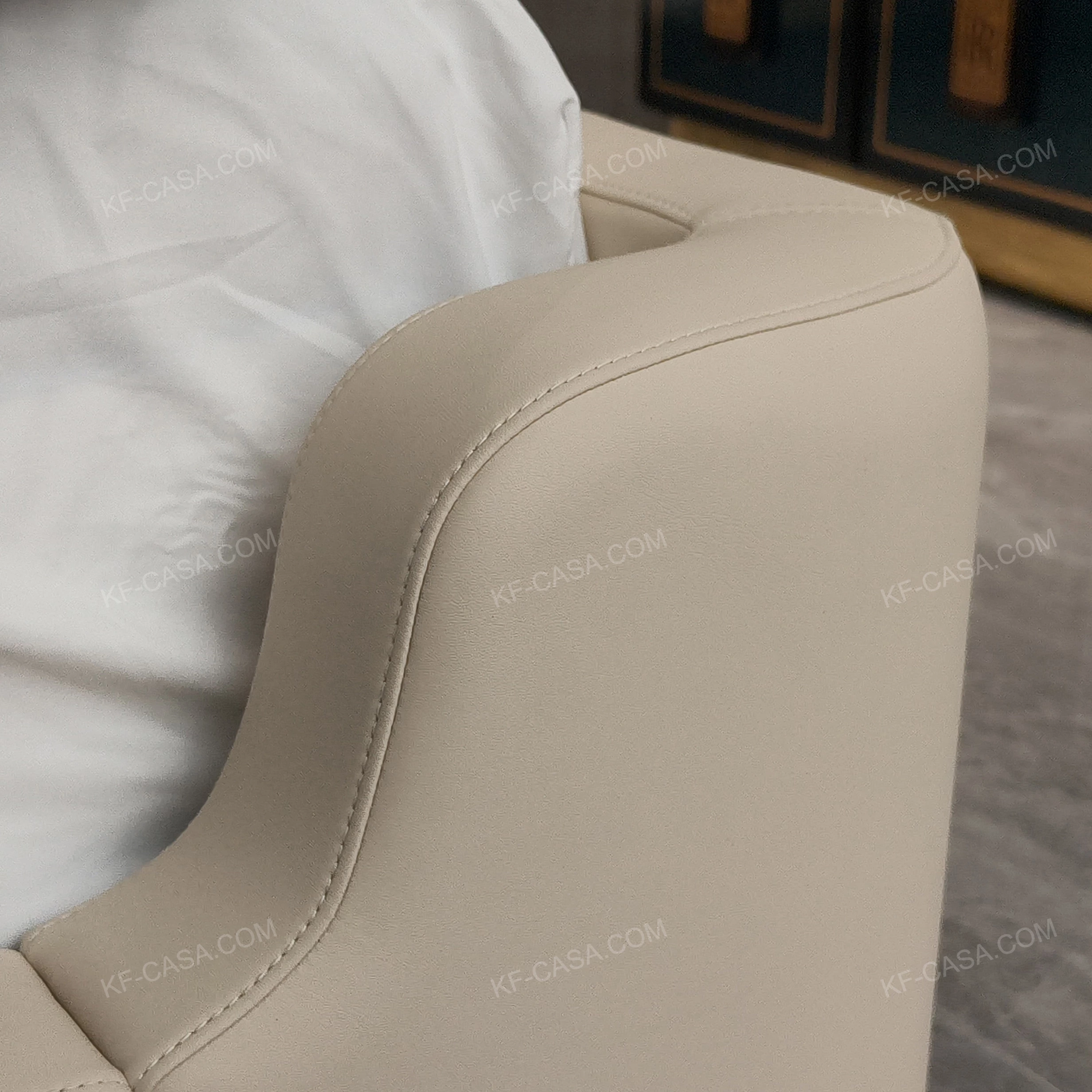 Natural Wood Headboard Upholstered Bed with Burgundy Leather Panel, Polished Marble Side Accents & Stainless Steel Hardware